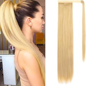 Creamy Blonde Long Straight Wrap Around Clip in Ponytail Extensions